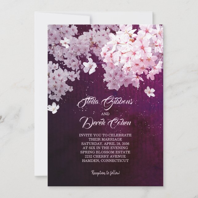 Invitation Fleurs de cerisiers florissantes Mariage du printe (Devant)