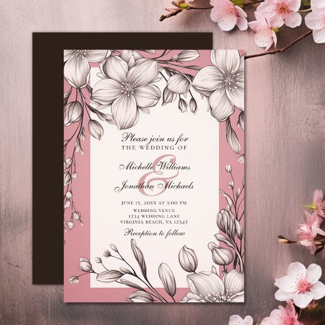 Invitation Fleurs de cerisiers Romantique Printemps Mariage f (Cherry Blossoms Romantic Floral Sakura Wedding Invitation)