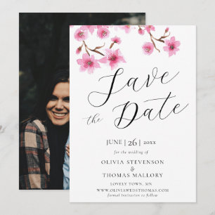 Invitation Fleurs de cerisiers roses Photo Wedding Enregistre