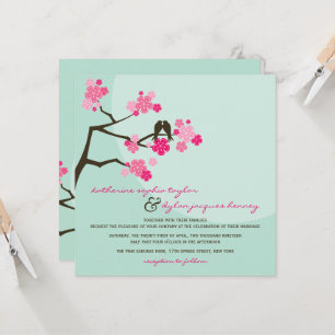 Invitation Fleurs de cerisiers roses Sakura Inséparables Mari