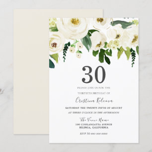 Invitation Fleurs de Champagne Blanche 30e fête d'anniversair