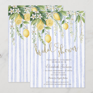 Invitation  Fleurs de Citronniers Rayures Bleues Baby Shower 