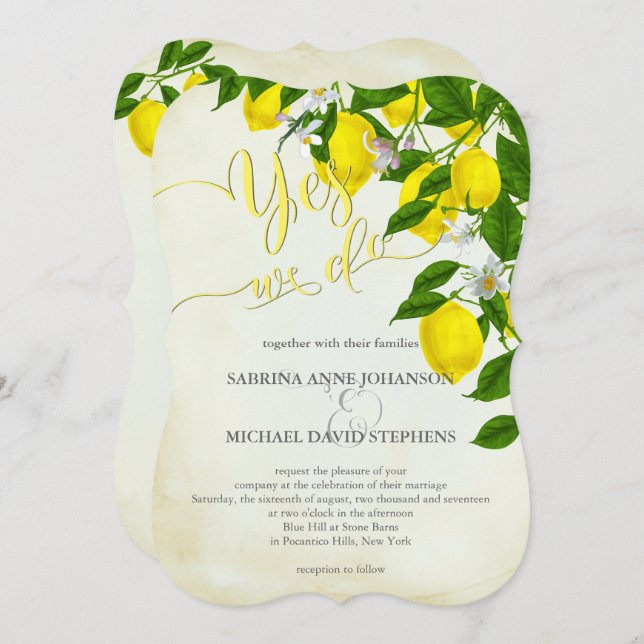Invitation Fleurs de citrons d'aquarelle et Mariage de verdur (Devant / Derrière)