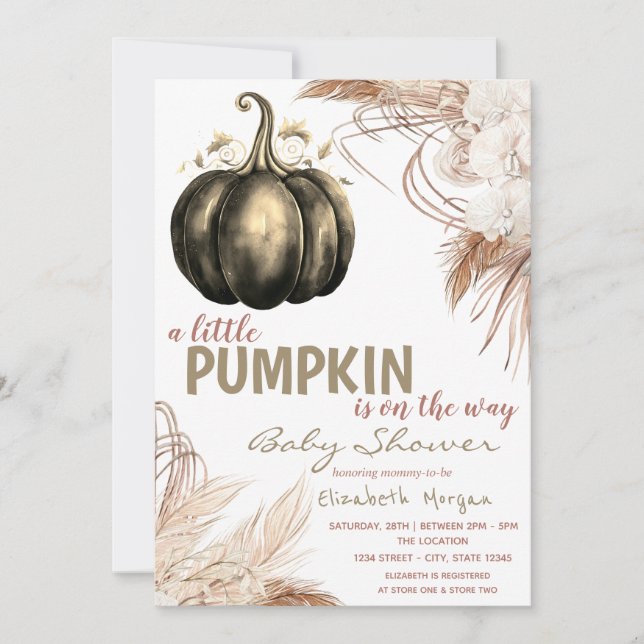 Invitation Fleurs de citrouille chic Herbe des pampas (Devant)