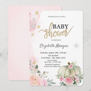 Invitation Fleurs de citrouille en polka et flocons de neige 