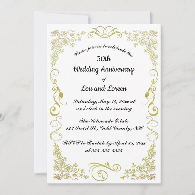 Invitation Fleurs de coeur en or modifiable Feuille (Devant)