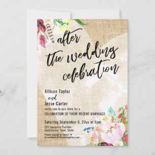 Invitation Fleurs de cœur en toile de jute après la célébrati
