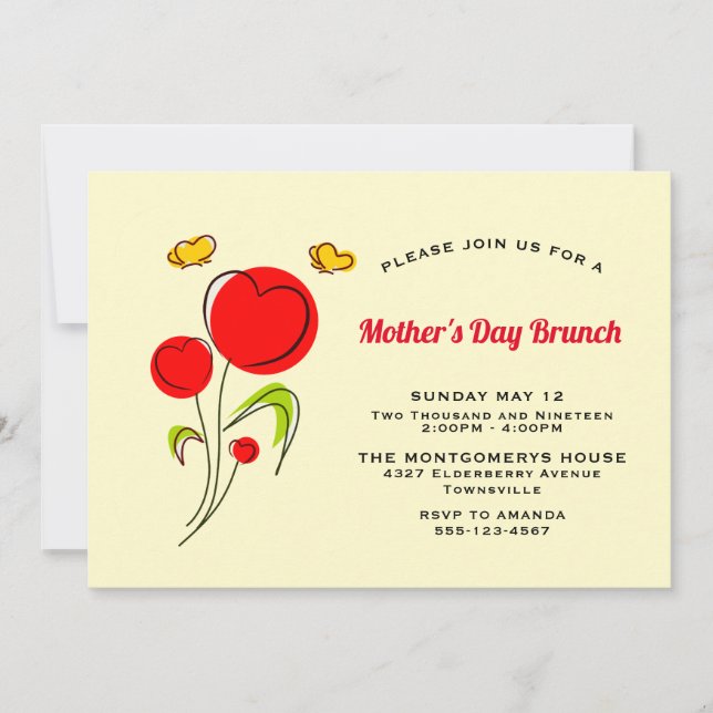 Invitation Fleurs de coeur Whimsical Brunch Fête des Mères (Devant)