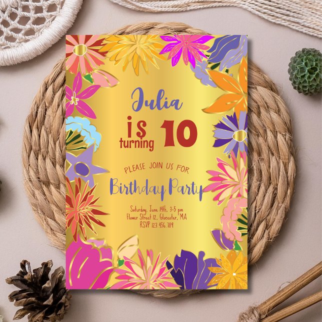 Invitation Fleurs de contour doré Anniversaire (Créateur téléchargé)