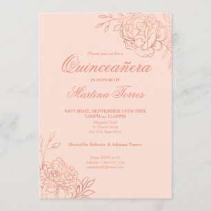 Invitation Fleurs de contour en or rose clair pour Quinceaner
