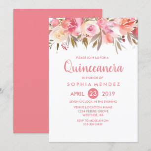 Invitation Fleurs de corail Pêche Quinceanera fête d'annivers