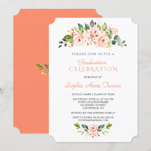 Invitation Fleurs de corail Vivant Fête de graduation