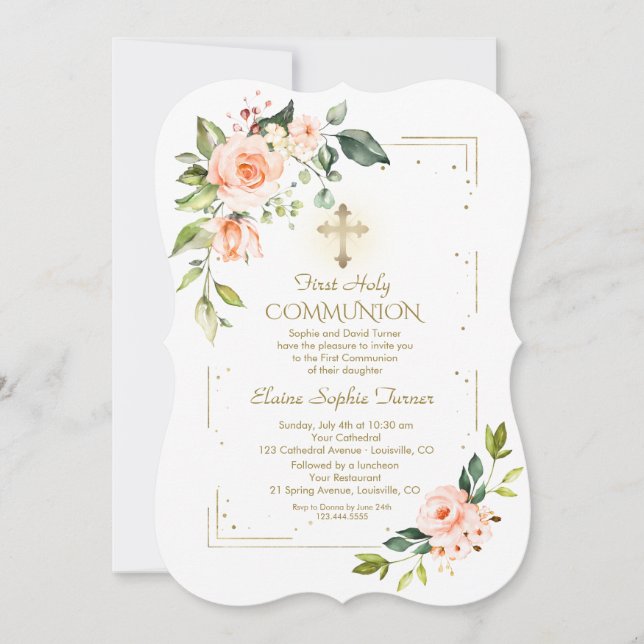 Invitation Fleurs de corail vivantes Parties scintillant d'or (Devant)