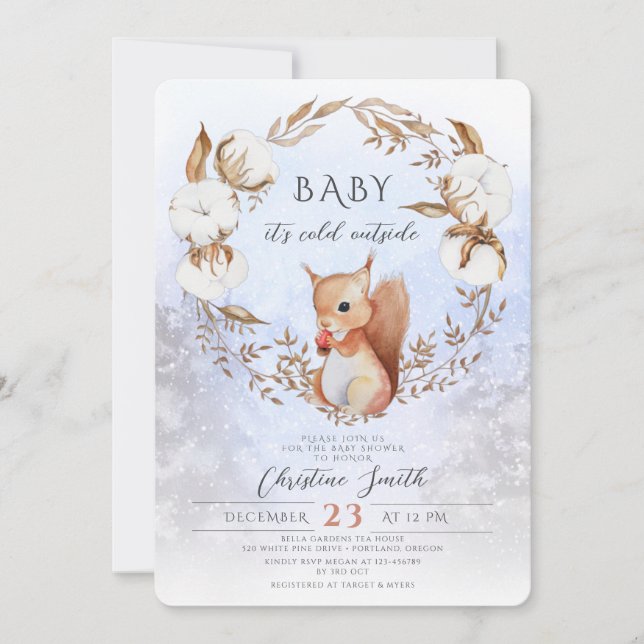 Invitation Fleurs De Coton D'Hiver Baby shower Demande Et (Devant)