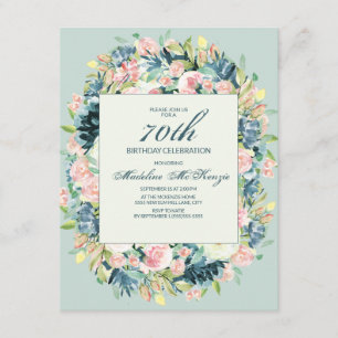 Invitation Fleurs de couleur rose pâle et ivoire pour 70e ann