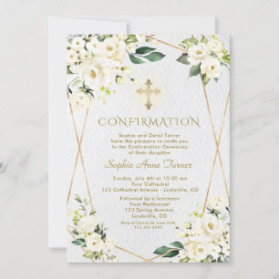 Invitation Fleurs de crème blanche de luxe Confirmation Gold 