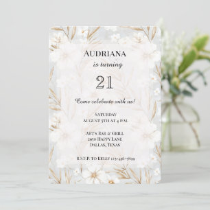 Invitation Fleurs de crème blanche Papillons bleus Anniversai
