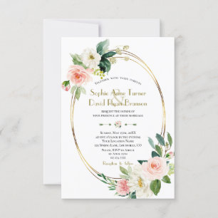 Invitation Fleurs de crème brillante moderne Mariage d'or