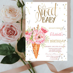 Invitation Fleurs de Crème Glacée Fruits Anniversaire