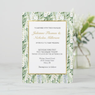 Invitation Fleurs de Delphinium Blanc Lavande Mariage