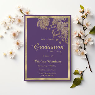 Invitation Fleurs de dentelle de luxe violettes et dorées pou