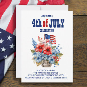 Invitation Fleurs de drapeau bleu blanc rouge 4 juillet