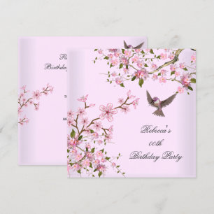 Invitation Fleurs de fête d'anniversaire rose asiatique Bird