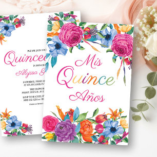 Invitation Fleurs de Fête pour Mes Quinze Ans Quinceanera Bla