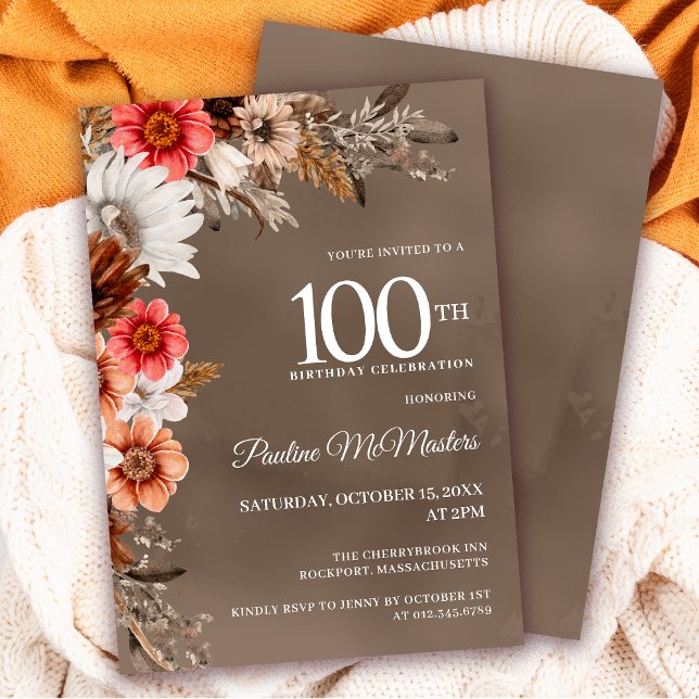 Invitation Fleurs de Fleur Blanche Neutre pour les 100 ans d' (Need a matching fall Welcome Sign? Message me!)