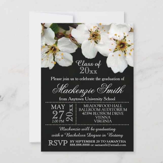Invitation Fleurs de fleurs blanches Annonces de graduation (Devant)