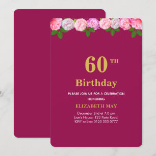 Invitation Fleurs de Floral & Laurel sur fond bordeaux pour 6