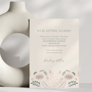 Invitation Fleurs de Folk Scandi Simples Mariage Rose Sauge