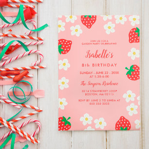Invitation Fleurs de fraises fête d'anniversaire