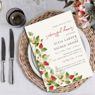 Invitation Fleurs de Fraisier Sauvage Rouge Dîner de Répétiti