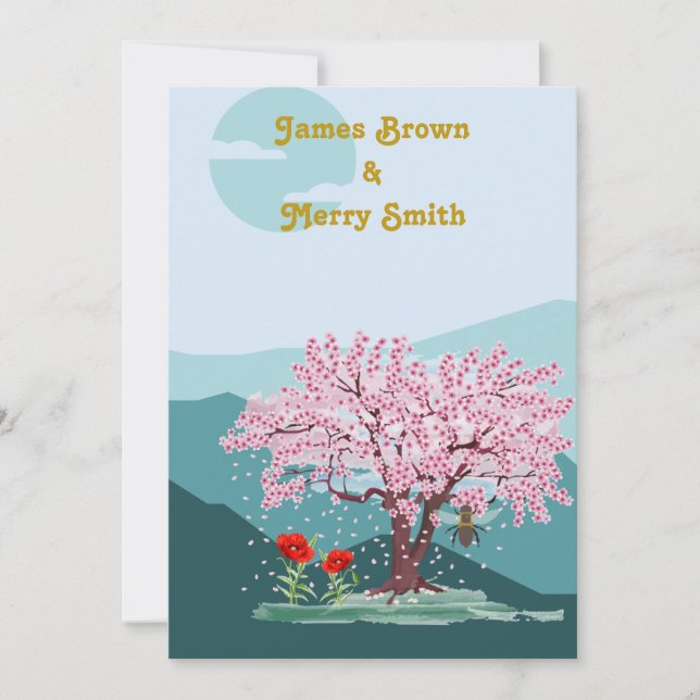 Invitation Fleurs de graines de pavot Sakura Bee Mariage (Devant)