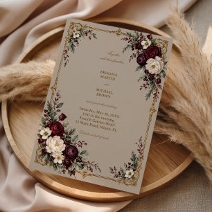 Invitation Fleurs de grenat enrichissent la filigrane dorée