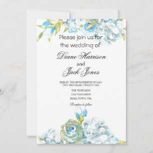 Invitation Fleurs de jardin bleues Mariage