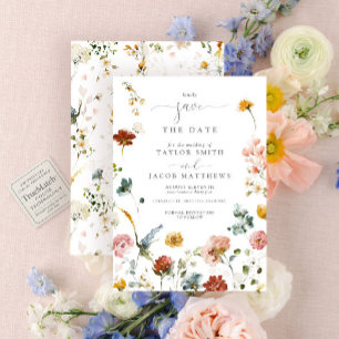 Invitation Fleurs de jardin élégantes aquarelle Save the Date