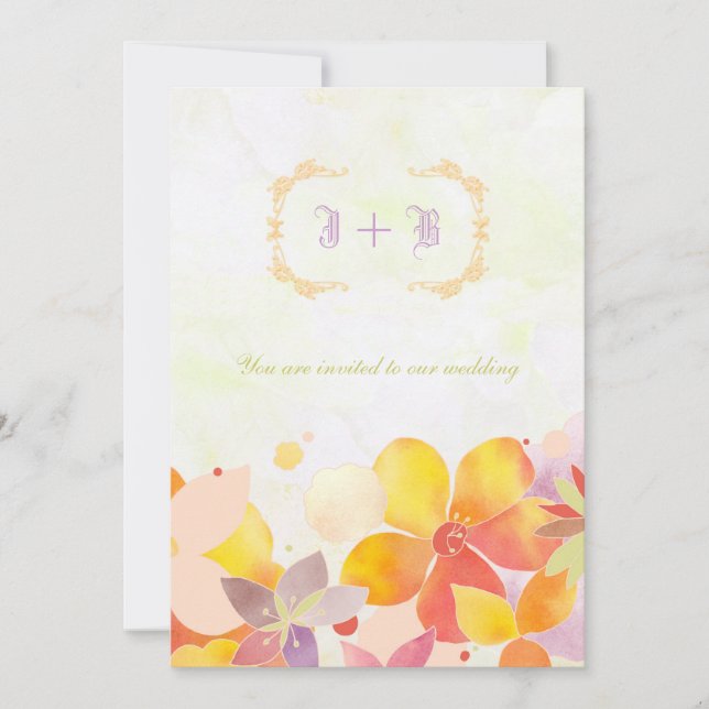 Invitation Fleurs de Jardin Magique Monogramme Mariage (Devant)