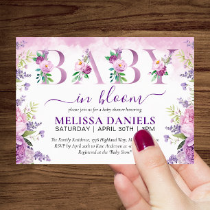 Invitation Fleurs de jardin pourpres et roses bébé en fleur