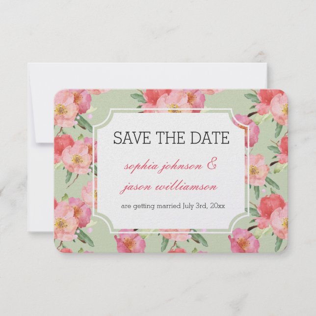Invitation Fleurs de Jardin rose Aquarelle enregistrer la dat (Devant)