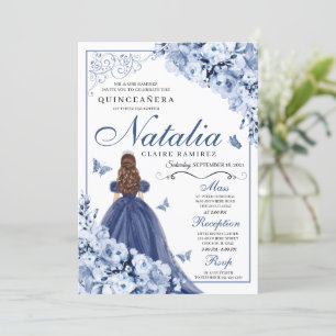Invitation Fleurs de la Marine Bleue Dusty Tiara Quinceañera