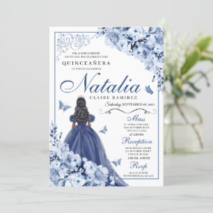 Invitation Fleurs de la Marine Bleue Dusty Tiara Quinceañera