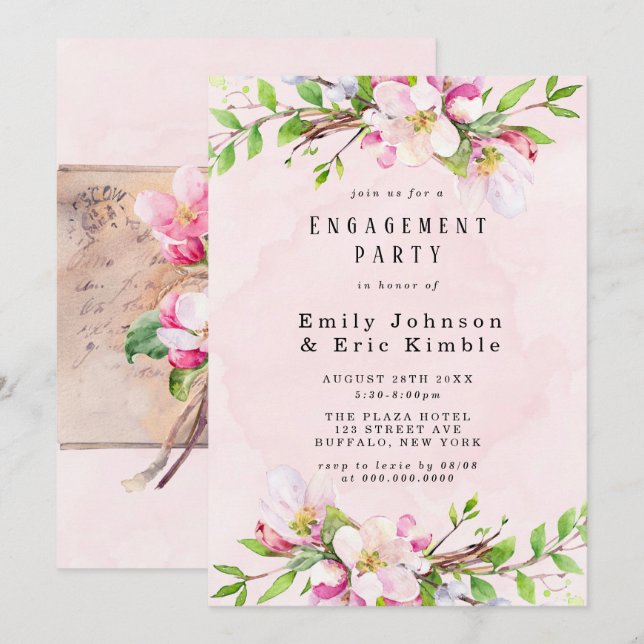 Invitation Fleurs de l'arbre Apple Watercolor (Devant / Derrière)