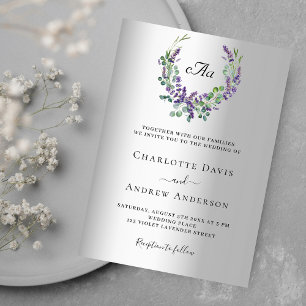 Invitation Fleurs de lavande argent monogramme luxe mariage