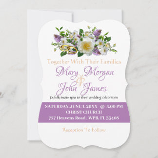 Invitation Fleurs de lavande florale or et blanc avec anneau
