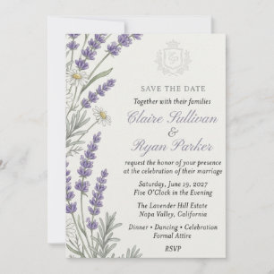 Invitation Fleurs de Lavande, Marguerite Blanche et Armoiries