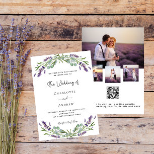 Invitation Fleurs de lavande photo collage QR RSVP mariage
