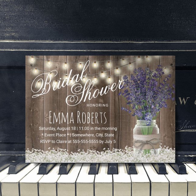 Invitation Fleurs de lavande rustique Fête des mariées Mason  (Créateur téléchargé)