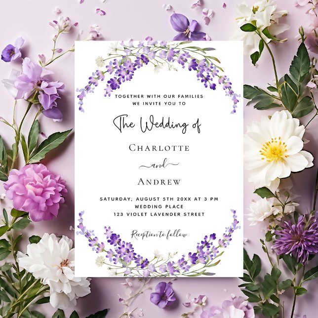 Invitation Fleurs de lavande violet mariage luxe (Créateur téléchargé)